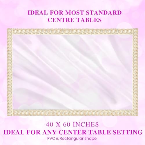Image of Table Cloth, Center Table Cover, 15 mm Thick, Table Cover with Lace, PVC Rectangular Table Cover, Dining Table Cover for Home, Hotel, Office & Restaurant (Golden & White Combo, 40x60 Inch)