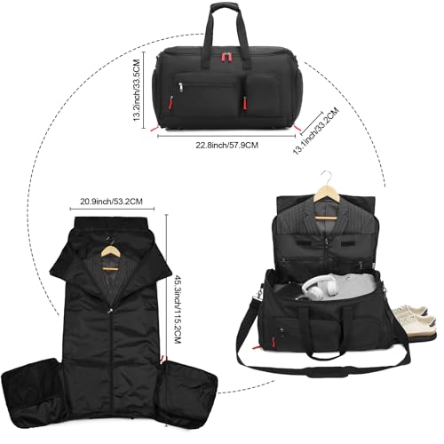 seyfocnia Travel Garment Duffle Bags, Carry On Garment Bag for Men Women, 2 In 1 Convertible Hanging Suitcase Garment Bags with Shoe Compartment2