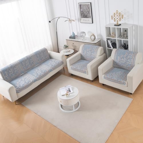 Image of HOKIPO Neel Baari Premium Chenille Jacquard Sofa Cover 5 Seater Set - Washable 3+1+1 Sofa Cover for Seat & Back | 'Royal Aangan Series' (IN-1008-L3*2 + IN-1006-L3*4)