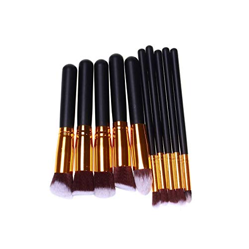 CloverGorge 10Pcs/Set Makeup Brush Set Beauty Tools Eye Shadow Cheeks High Light Make-Up, Black&Gold