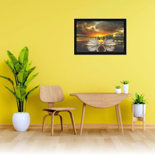 Image of Mad Masters 2 White Swan Bird Duck Love Painting Hanging Photo Frame Decorative Item for Living Room, Bedroom, Home Decor and Wall Decoration (MM 10036, 45.7L x 30.5W cm, Paper, With Plexi Glass)