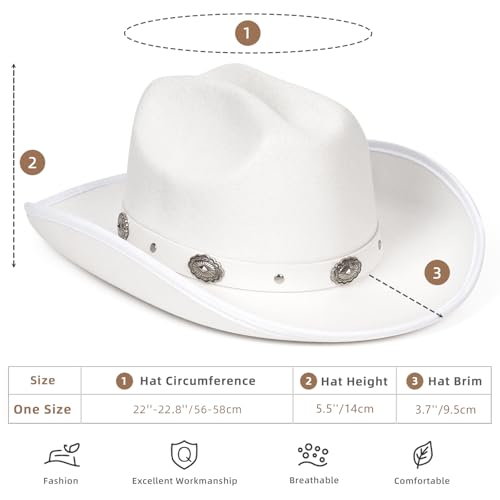 Image of Cowboy Hats for Women & Men Felt Cowgirl Hat with Belt Buckle Wide Brim Western Hat