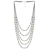Oxidado Arco iris Coloridos Statement Collar Multi Capas Largo Cadena con Oval Cristal Cuentas Encantado con Colgantes