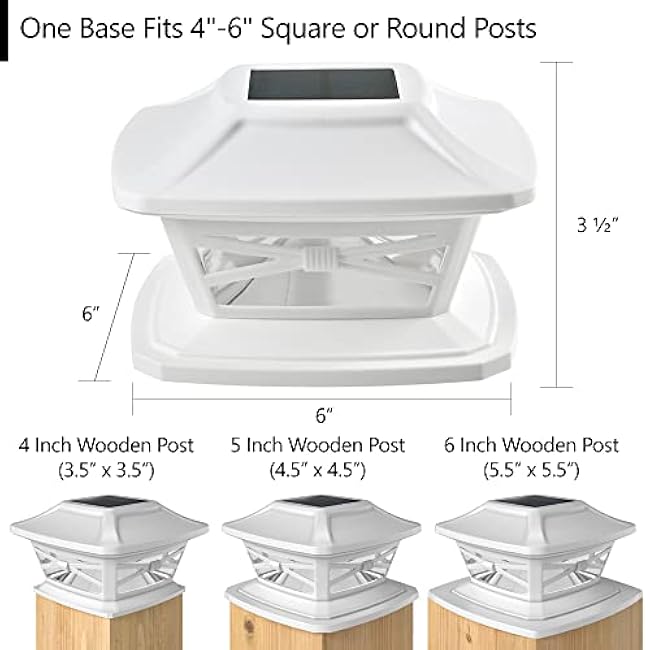 Davinci Lighting Flexfit Solar Outdoor Post Cap Lights - Includes Bases for 4x4 5x5 6x6 Wooden Posts - Bright LED Light - Pearl White (2 Pack)