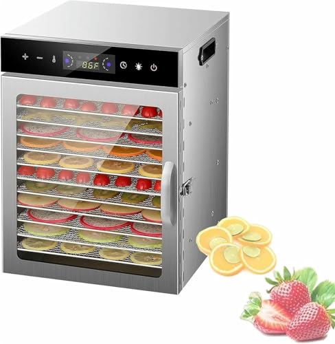 Deshidratador de Alimentos, deshidratador de Carne Seca de Acero Inoxidable, congelador y secador con cajón de 12 Capas, Tiempo de 1 a 24 Horas, Temperatura Ajustable.