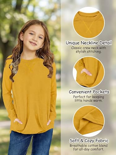 Image of SELINK Girl's Casual Big Kids Long Sleeve Striped Color Block Casual Tees with Pockets