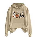 Generisch Damen Lange Pullover Männer und Frauen Herbst und Winter Einfarbig Halloween Druck Pullover Kapuze Langarm Tasche Pullover Merch Hoodie (Khaki, M)
