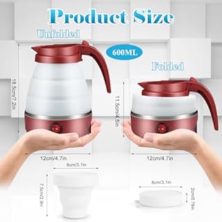 Faltbarer Wasserkocher, Piashow 600ml Camping Wasserkocher Mini Reisewasserkocher Faltbar Silikon Wasserkessel mit 2 Faltbecher, Reise Wasserkocher Faltbar Elektrisch Klein für Camping, Reise, Outdoor
