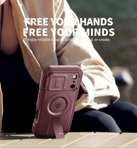 Image of Dexnor for iPhone 17 Pro Case, [2 Front Frame & Built-in Flip Camera Cover & Kickstand], Compatible Wireless Charging, Heavy-Duty Shockproof Portection Case with Screen Protector, 6.3 inch Maroon Red