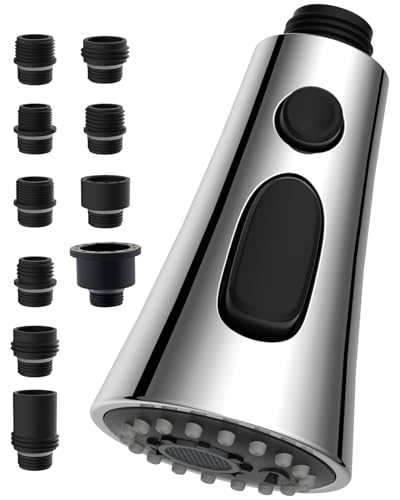 Hibbent Cabezal Recambio Grifo Cocina, 9 Adaptador Grifo Lavabo Compatible con la Mayoría de los Grifos, Grifo de Cocina Extraible de 3 Funciones, Universal G1/2, Cromado