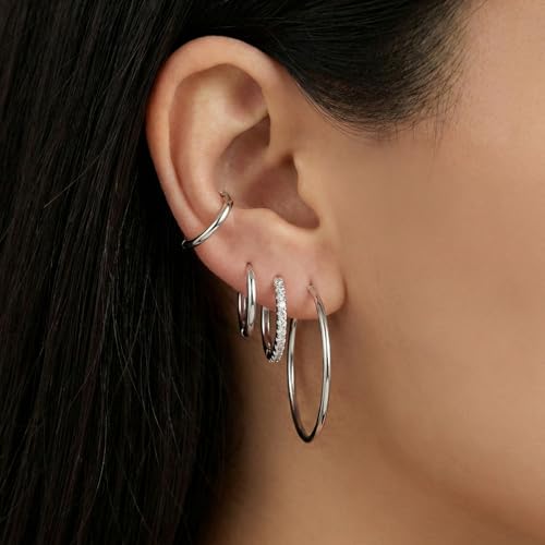 Image of Small Gold Huggie Hoop Earrings Set for Women Men Hypoallergenic 14K Plated Stack Cartilage Earrings, Sterling Silver Multiple Piercing Lightweight Mini Thin Cute Dainty Trendy Jewelry Gifts for Women