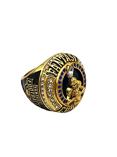 Discount Sports Rings, FANTASY FOOTBALL CHAMPION RING — GOLD BODY, BLUE STONES, Player Award 9-18