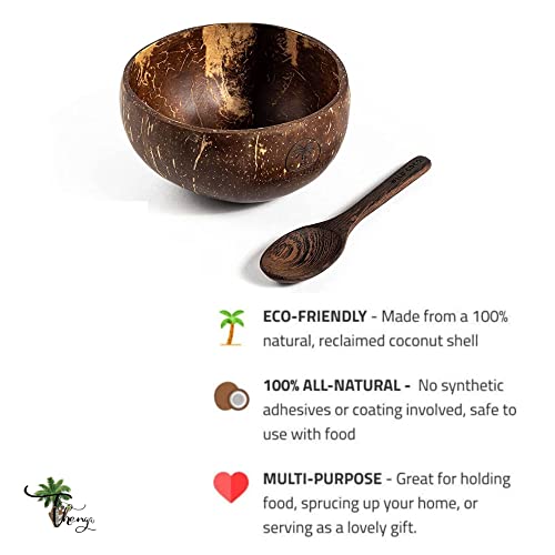 Image of Thenga Jumbo 900ML Artisan Coconut Shell Bowls & Spoon Set | Eco-Friendly Handmade Wooden Bowls for Smoothie, Salad, Breakfast, Buddha Bowls & Meals | Set of 2 from Kerala