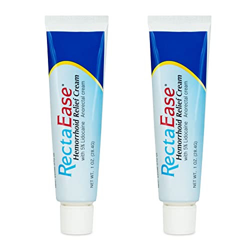 RectaEase (2 Pack) 5% Lidocaine Hemorrhoid Relief Cream 1 oz Tube, Anorectal Cream, Rapid Numbing Relief, Hemorrhoid Treatment from Itch and Burn