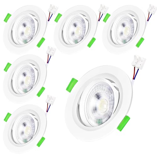 Spot LED Encastrable Dimmable 230V 5W Spots de Plafond Lot de 6 IP44 Plafonnier Led, Trou Ø70-75mm, Blanc Chaud 3000K Blanc Neutre 4000K Blanc Froid 6500K,...