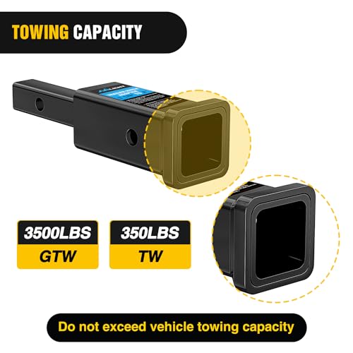 Image of Nilight Trailer Hitch Receiver Extender Adapter Reducer 1-1 /4 to 2Inch Hitch Adapter 6-1 /2 inch Extension Sleeve Convertor 350Lbs with 1 /2-Inch Diameter Pin and Clip with 5 /8-Inch Adapter