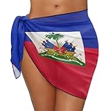 NRBEAWD Sarong Coverups for Women Haiti Flag Sheer Cover Ups Polyester Bikini Wrap Skirt Comfortable Swim Sarongs Sexy Coverage for Beach Pool Party