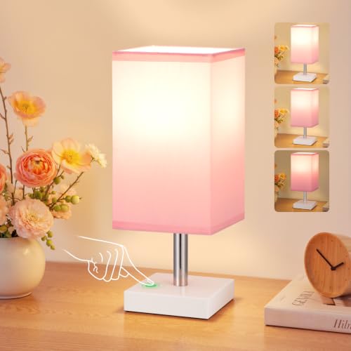 PreeOtti Pink Table Lamp Small Lamp with 3-Way Dimmable Touch Control White Base(Bulb Included)