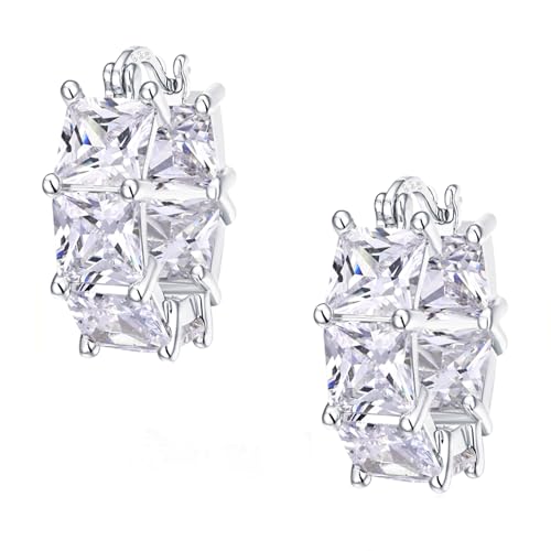 Hoops Earrings for Women Trendy, 14K Gold Plated Earrings 925 Sterling Silver Posts Rhinestone CZ Cubic Zirconia Hoop Earrings for Women