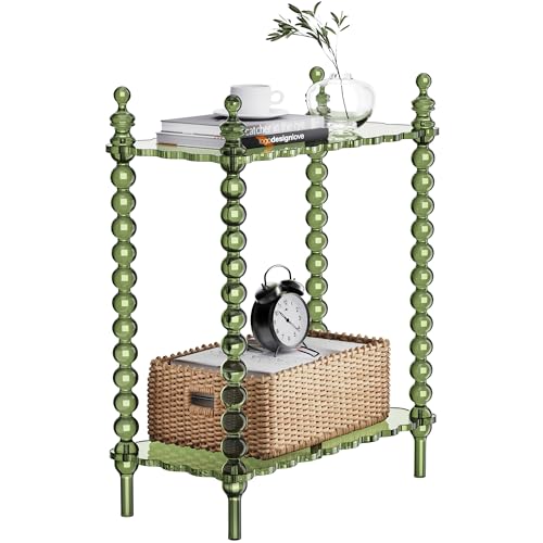 Dewrhiixe Acrylic Side Table 2-Tier Clear Nightstand with Storage Narrow Bedside End Table for Small Spaces (Green 20.610.426)