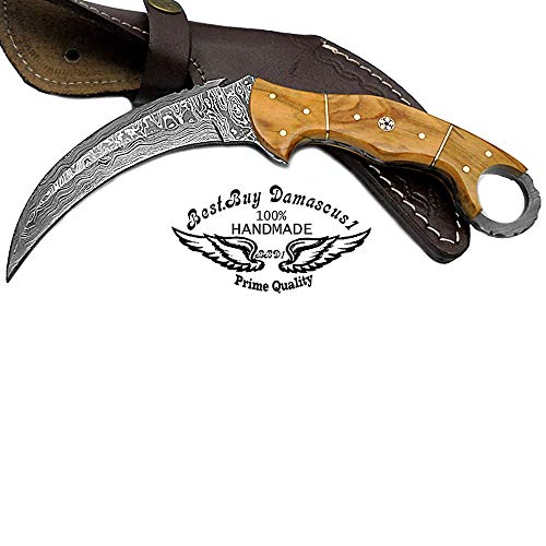 Hunting Knife Olive Wood 8.2'' Fixed Blade Custom Handmade Damascus Steel Hunting Knife With Sheath Fixed Blade Knives For Men Knife #TOP4