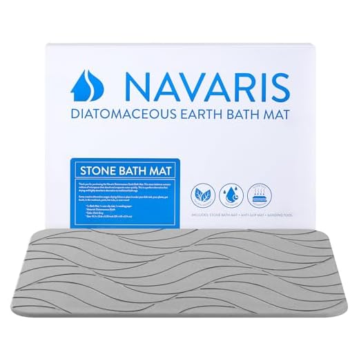 Navaris Alfombra de Baño Diatomita – Set Alfombrilla de Baño Tierra de Diatomeas con Base Antideslizante y Herramienta de Pulido