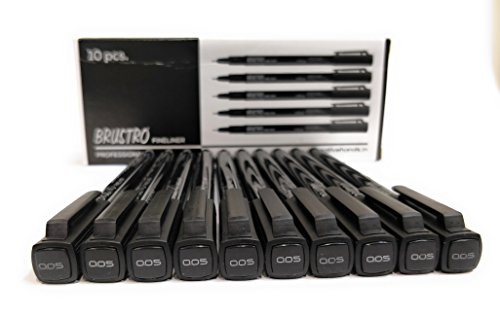 Brustro Professional Pigment Based Fineliner Box of 10 (tip Sizes of 0.05 mm, Black and Archival Waterproof UV Resistant Ink)
