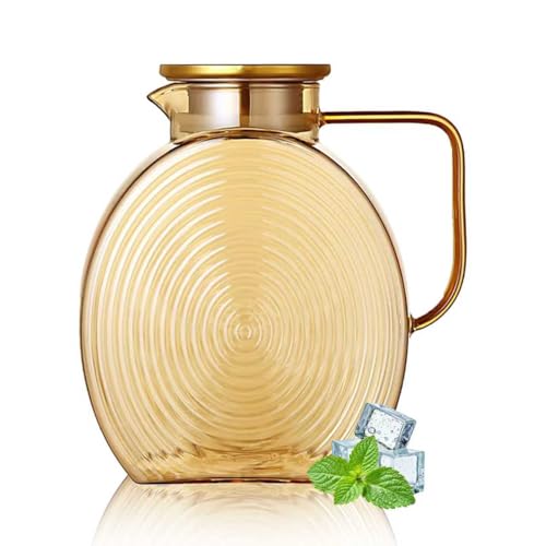 77oz Large Glass Water Pitcher with Gold Lid for...