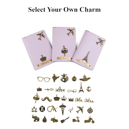Image of AICA Personalized Name & Charm Leather Passport Cover Holder for Men & Women (Purple) | Gifts for Woman | Gift for Man | Passport Cover for Men | Diwali Gifts| Corporate Gifts for Employees