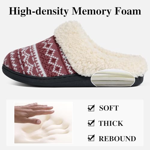 Image of Evshine Warm Knit House Slippers for Women Comfy Wool-Like Lined Chenille Slippers with Memory Foam and Indoor Outdoor Soles