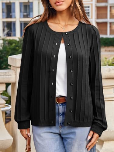 Cicy Bell Womens Button Down Knit Cardigan Fall Long Sleeve Lightweight Open Front Casual Crew Neck Sweater Tops3