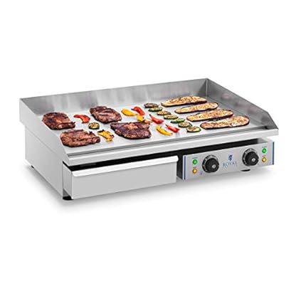 Royal Catering RCEG-75 Elektro-Grillplatte 2 x 2.200 W 72,5 cm breit Spritzschutz Grillplatte Griddleplatte Bräter Bratplatte Griddle Elektrogrill