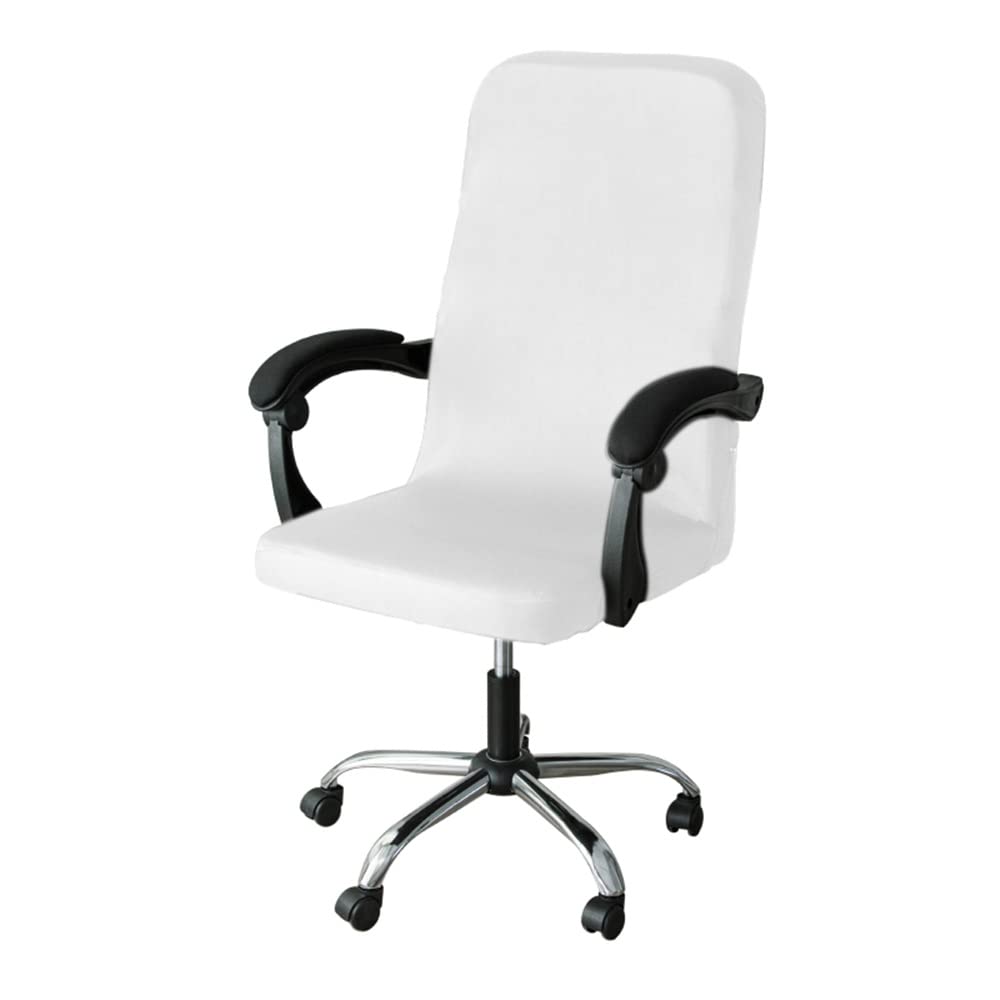 Lukery Funda para Silla de Oficina Tejido Elástico Suave Cubierta de la Silla Oficina, Color Sólido Funda para Silla Giratoria Respaldo Alto Universal Removible Lavable (Blanco,M)