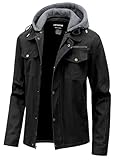 CTFASHION Men's Jacket Jean Men Casual Washed Cotton Military Outdoor Jackets with Shoulder Straps Grey Large