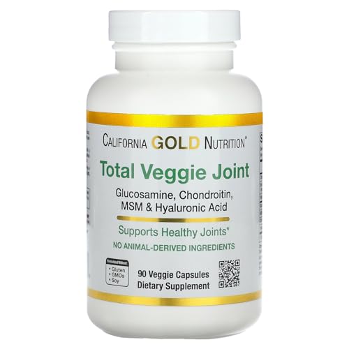 California Gold Nutrition Vegetarian Glucosamine, Chondroitin, Hyaluronic Acid, MSM, Total Veggie Joint & Bone Support Formula, Non GMO, No Soy, Gluten Free, 90 Veggie Capsules