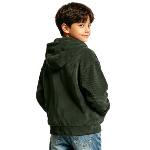 Boys Corduroy Knit Hoodie Sweatshirt Plain Zip Up Long Sleeve Jacket - image 5