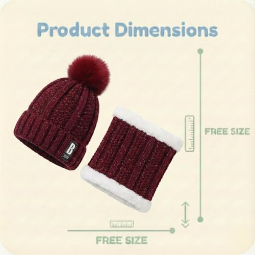 Image of Kraptick Women's Winter Beanie Cap and Scarf Set with Soft Fleece Lining, Thick Cable Knit Woolen Cap for Ladies & Neck Warmer for Extreme Cold Stylish Pom Pom Hat & Scarf Set -7