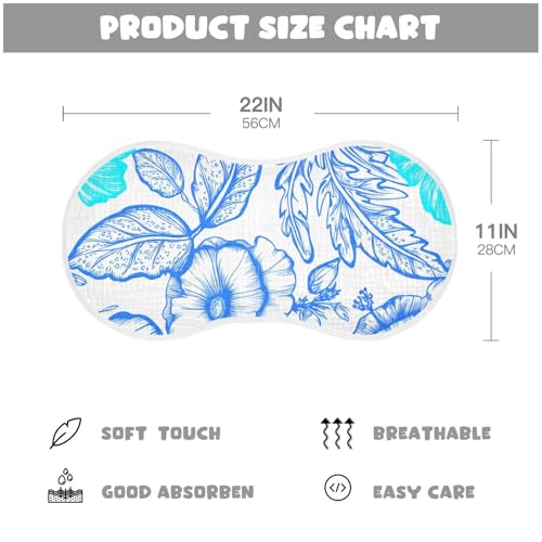 2 Pack Baby Burp Cloths, Soft Absorbent Burping Cloths for Babies, Cotton Milk Spit Up Rags, Large Size for Newborns, Baby Boys and Girls (Blue Hibiscus Pattern)4