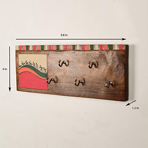 Image of Artysta 'Celebrations of Life' Pink Wooden Key Holder for Wall Stylish Decorative Wood Keychain Holder for Home Key Hanger for Home Decor (5 Hooks)