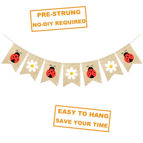 Image of Daisy Ladybug Banner Burlap Garland Ladybug Party Decorations | Ladybug Baby Shower Birthday Party Decorations, Insect Theme Garden Party Supplies, Home Wall Classroom Hanging Decor