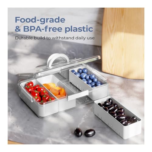 Image of Lifelong Fridge Storage Box With 4 Removable Containers | Multipurpose Organizer For Fruits, Vegetables, Snacks | Airtight Transparent Container With Lid For Kitchen Storage And Refrigerator Shelf Use