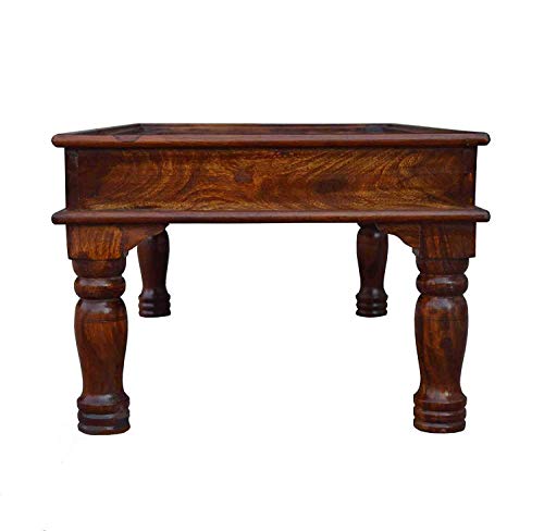 Image of Jangid Handicraft Sheesham Wood Rectangle Center Coffee Table for Living Room | Centre Table with Brass Chair Nails Design| Without Glass Top, Rosewood, Brown