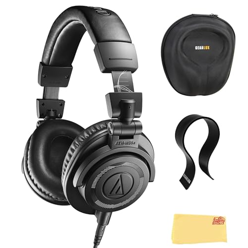 Image of Audio-Technica ATH-M50XENSO Wired Monitor Headphones - Black Limited Edition Bundle with Case, Stand, and Austin Bazaar Polishing Cloth