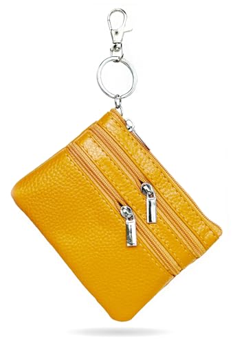 Image of Women's Small Leather Coin Purse with Key Ring and Snap Hook, iToolai Mini Change Card Case Wallet Pouch with Keychain, 05 Yellow, One Size (4.33 inchx 3.54 inch), Keychain Coin Pouch With Snap Hook