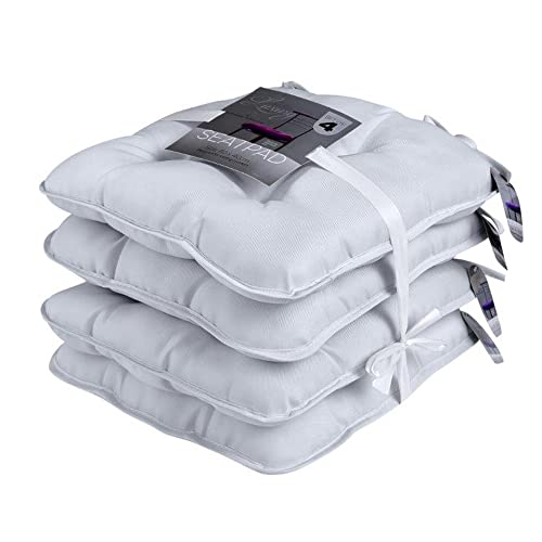 Lions Pack of 4 Seat Cushions for Dining Chairs - 37x37cm - Adjustable Kitchen Outdoor Chair Cushions with Ties Strap, Ultra Soft Comfortable Seat Pad for Living Room Office, Silver - Cosy Home Interiors Lions Pack of 4 Seat Cushions for Dining Chairs - 37x37cm - Adjustable Kitchen Outdoor Chair Cushions with Ties Strap, Ultra Soft Comfortable Seat Pad for Living Room Office, Silver