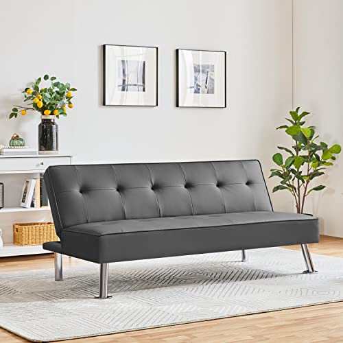 Yaheetech 3er-Sofa Couch Schlafsofa Bettsofa Klappsofa mit Schlaffunktion, Kunstleder, grau