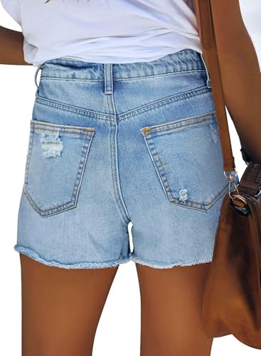 Image of onlypuff Womens Jean Short Cut Off Denim Shorts High Waist Ripped Distressed Stretchy