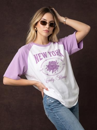 Image of JUNEBERRY Round Neck Drop Shoulder Round Neck Black & White Graphic Printed Pure Cotton Oversized Baggy Fit Half Sleeve T-Shirt for Women & Girls (Sizes: S to 2XL)