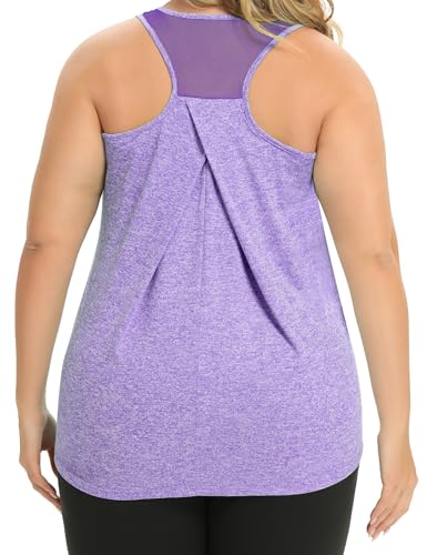 FOREYOND Womens Plus Size Workout Tank Tops Loose Fit Yoga Racerback Athletic Tops Sleeveless Summer Shirts Light Purple 3XL