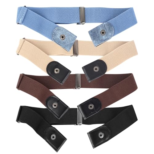 SUUEIOKL 4 Stück Gürtel Ohne Schnalle, Kindergürtel Jungen Mädchen Kindergürtel Ohne Schnalle, Elastischer Verstellbare Stretchgürtel, Unsichtbare Stretch Gürtel für Schuluniform Jeans(4 Farben)